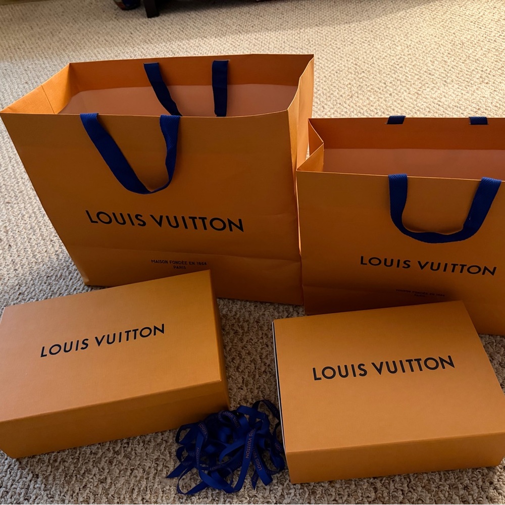 Louis Vuitton Orange Gift Bags and Boxes with Blue Accents